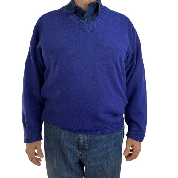 Nordstrom Wool V Neck Pullover Sweater Blue Long Sleeve Pullover - Picture 1 of 8
